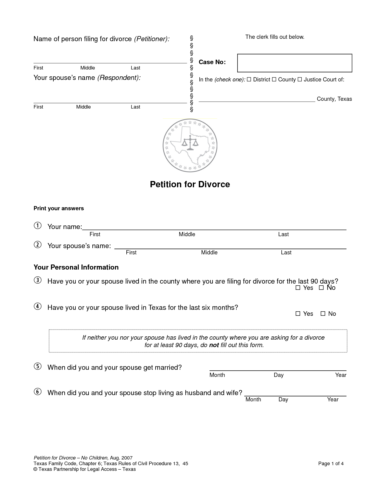 Printable Divorce Paperwork