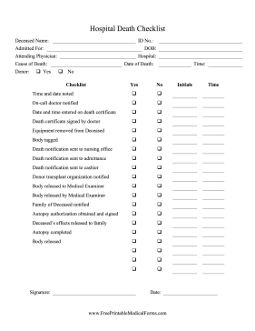 Printable In Case Of Death Checklist