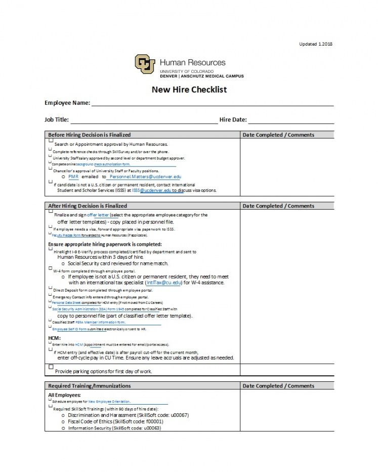 Printable New Employee Checklist Template