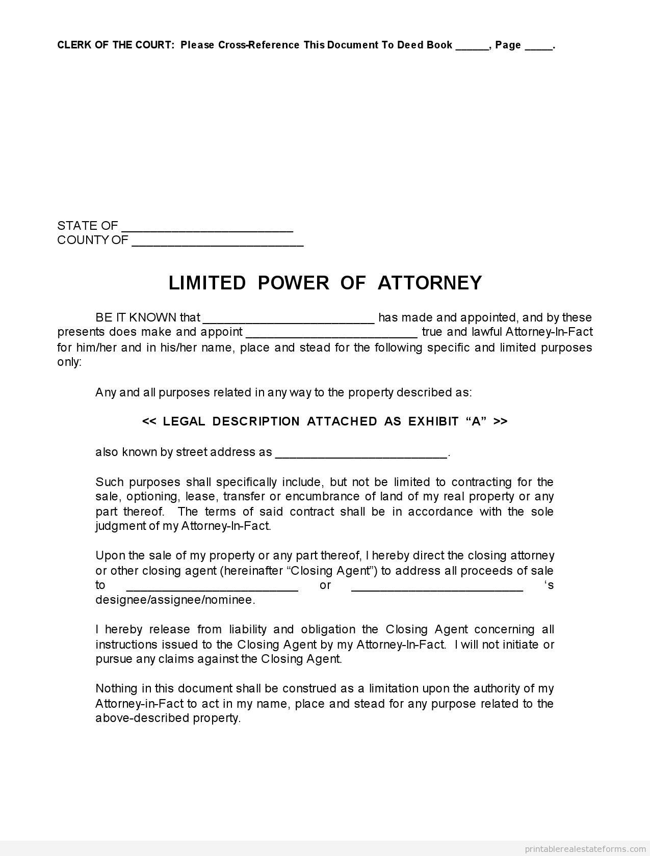 Printable Power Of Attorney Form