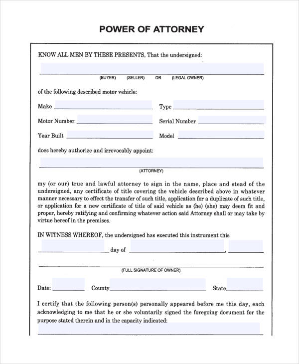 Printable Power Of Attorney Paperwork