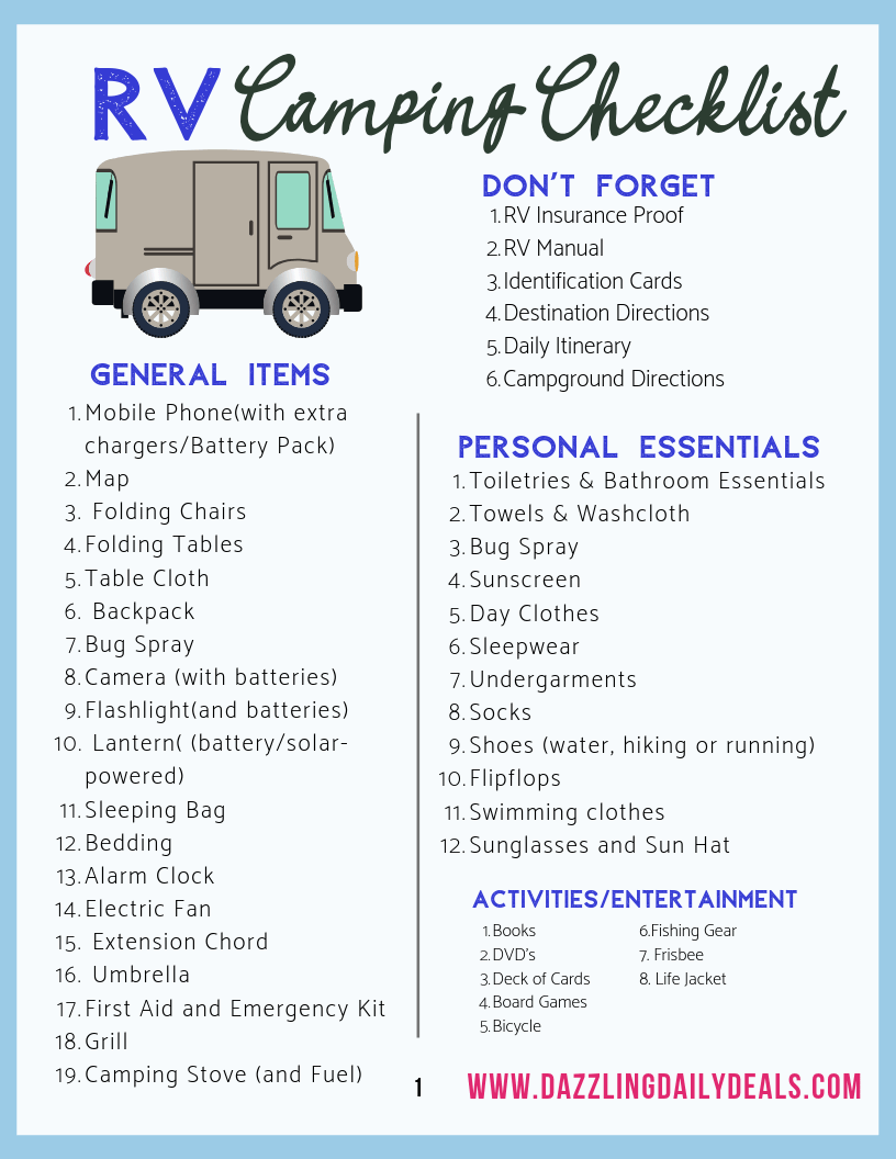 Printable Rv Camping Checklist