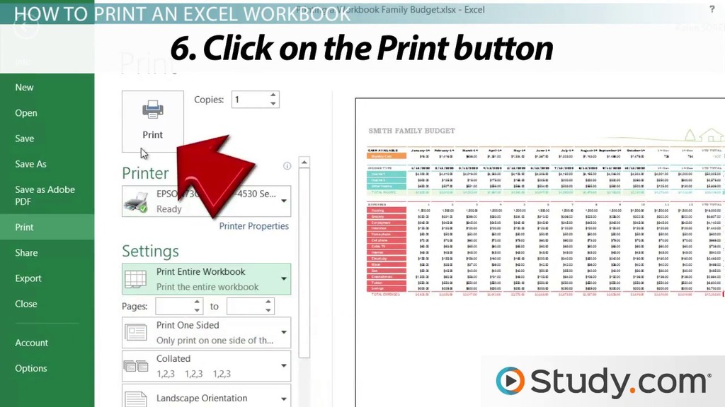 Printing In Excel How To Configure Workbooks To Print Lesson Study Com