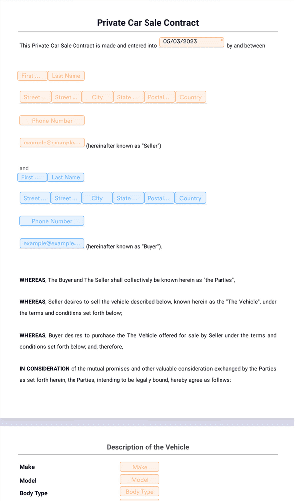 Private Car Sale Contract Template Sign Templates Jotform