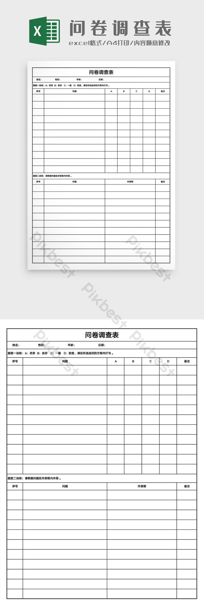 Questionnaire Excel Template