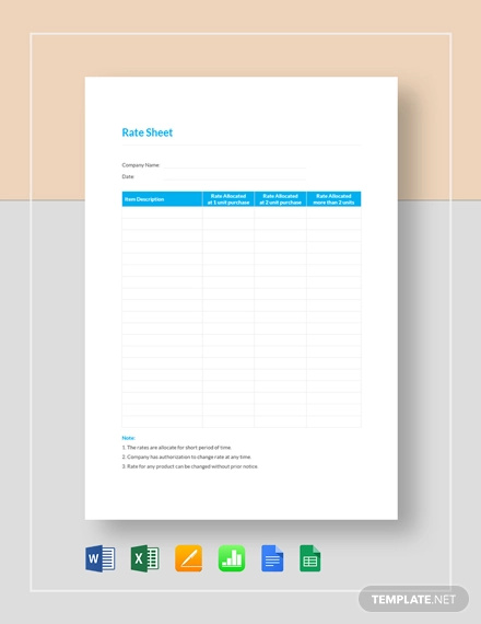 Rate Sheet Template Free Sheet Templates