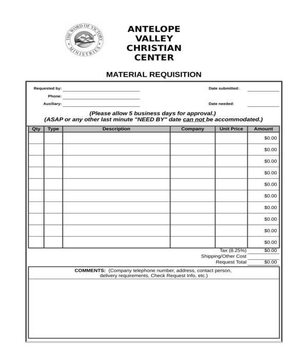 Requisition Form Sample Excel