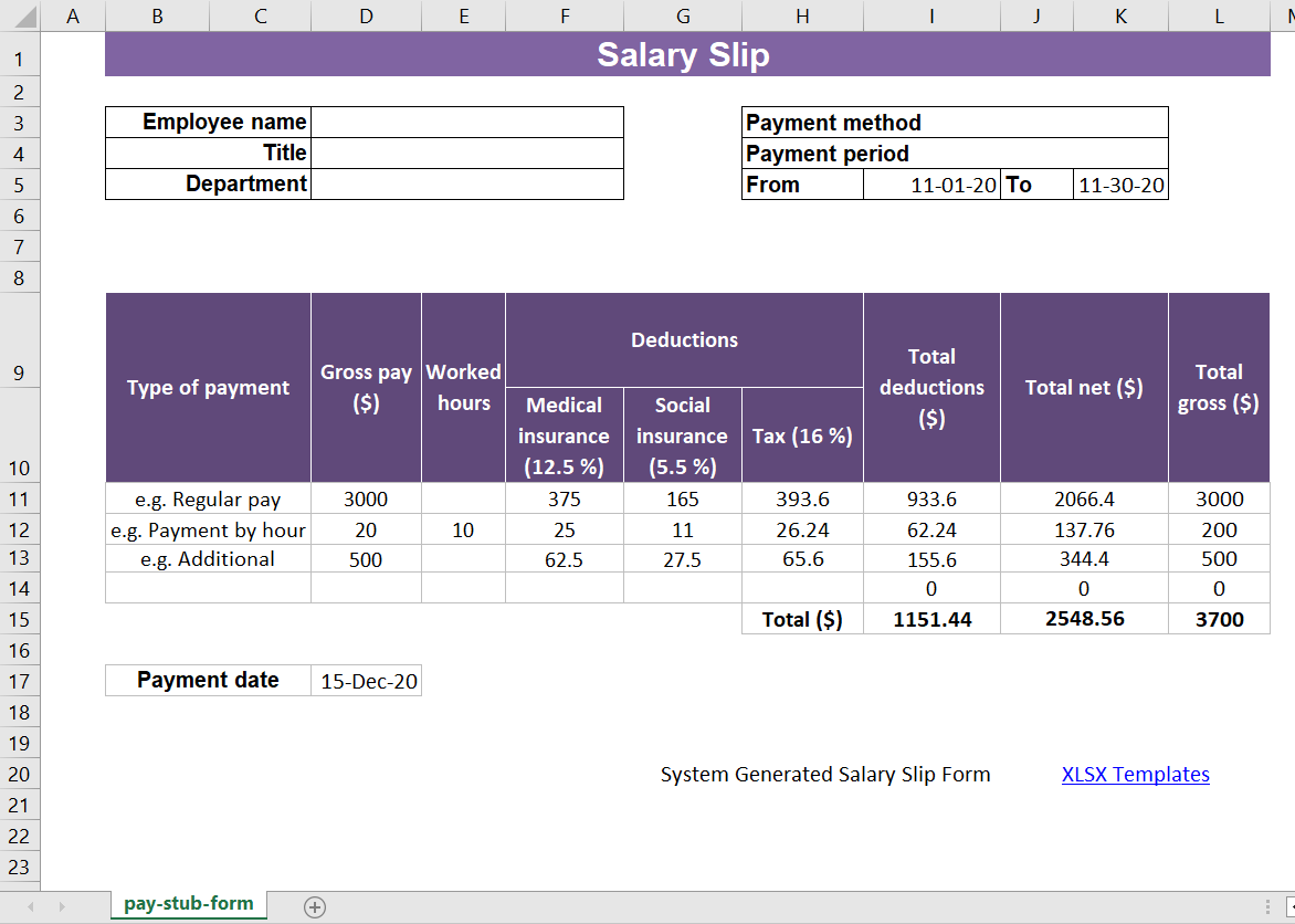 Salary Slip Format In Excel Sheet With Formula Printable Templates Free