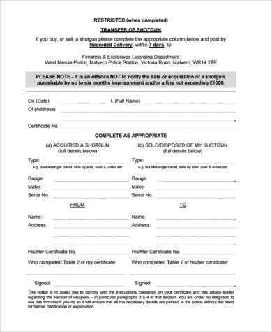 Sample Firearm Registration Forms