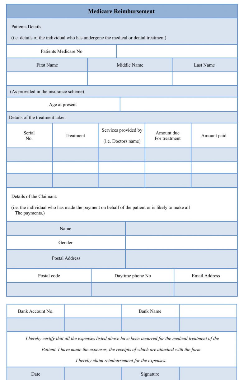 Sample Medicare Reimbursement Form Buy Sample Forms Online