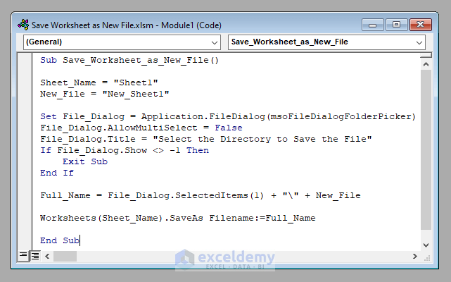 Save Worksheet As New File Using Vba In Excel