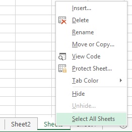 Select All Worksheets In Excel