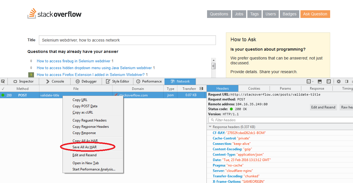 Selenium Webdriver How To Access Network Tab In Inspect Element And Save Data From There