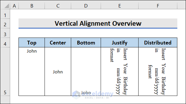 Setting Vertical Alignment In Excel