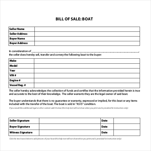 Simple Boat Bill Of Sale Template Lynnaax