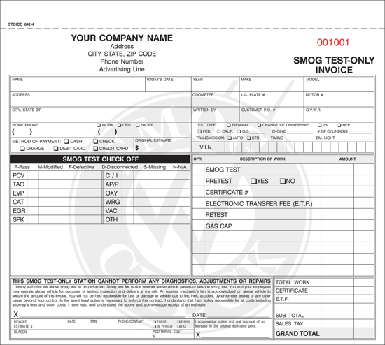 Smog Test Only Invoice Personalized Designsnprint