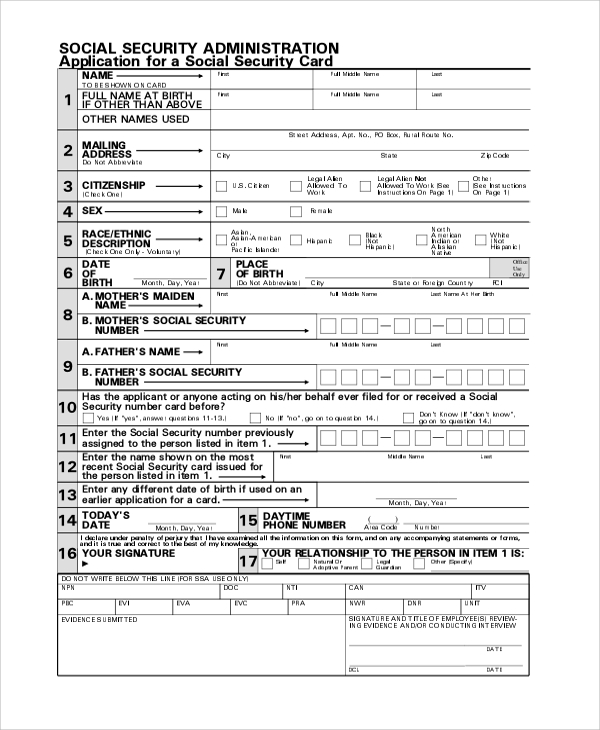 Social Security Forms Printable Printable Forms Free Online