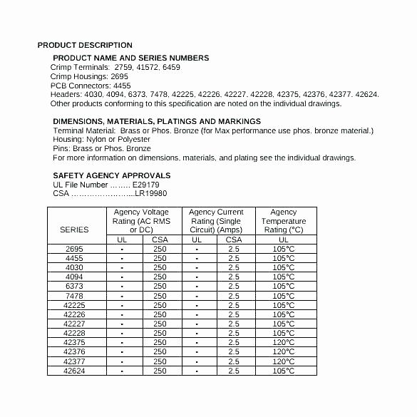 Spec Sheet Template Word