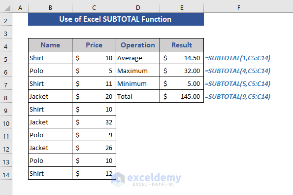 Subtotal Formula In Excel How To Use Subtotal Formula In Excel