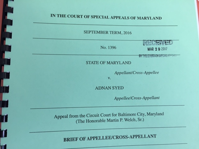 Syed Files Appellate Brief Brown Law Maryland Law Firm