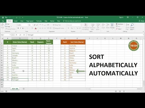 Tech 006 Create A List That Automatically Sorts Data Alphabetically