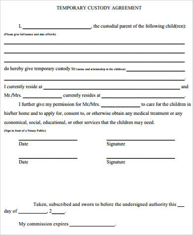 Temporary Custody Agreement Sample Professionally Designed Templates