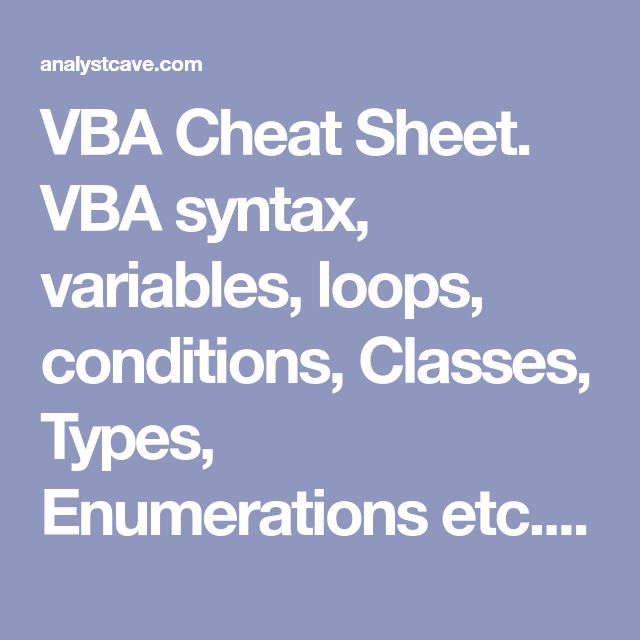 The Ultimate Vba Cheat Sheet For Excel Free Pdf Download Excelgraduate