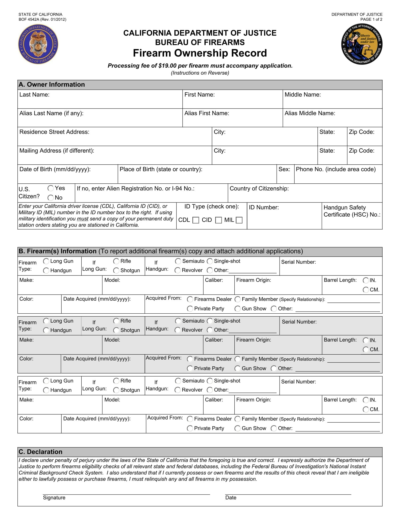 Transfer Gun Ownership Form California Transferform Net