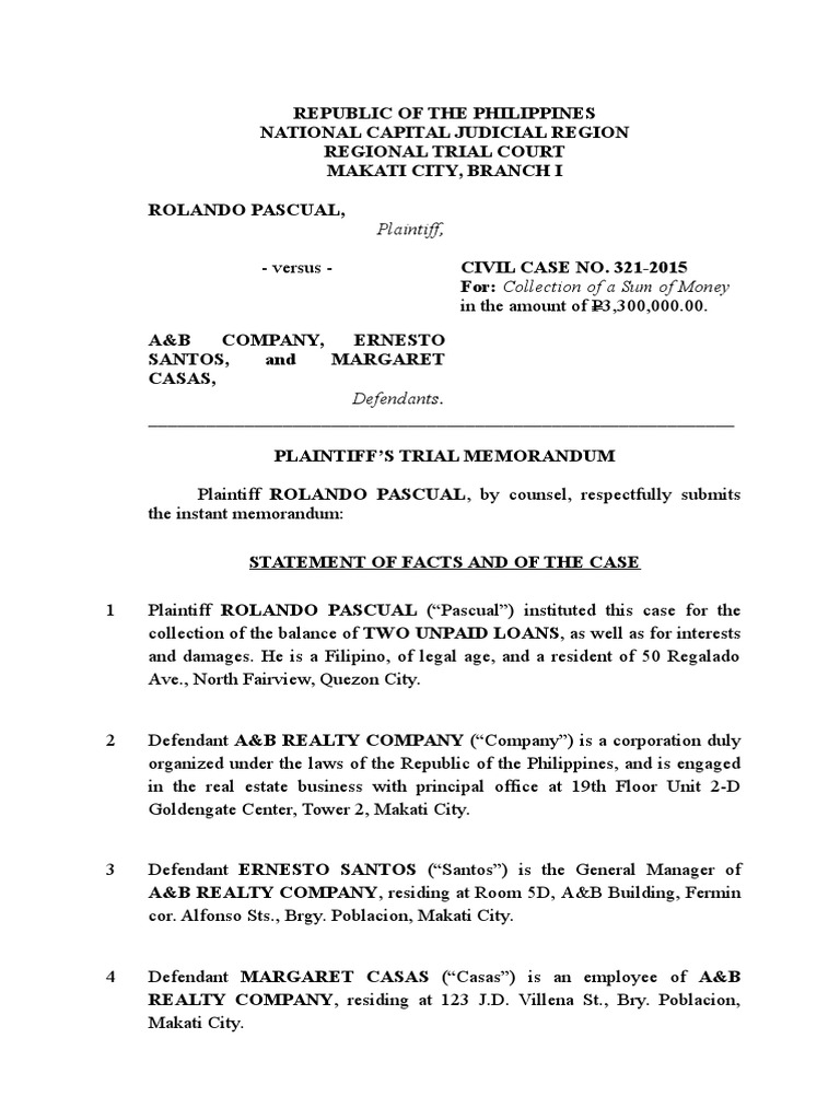 Trial Brief Template California Family Law