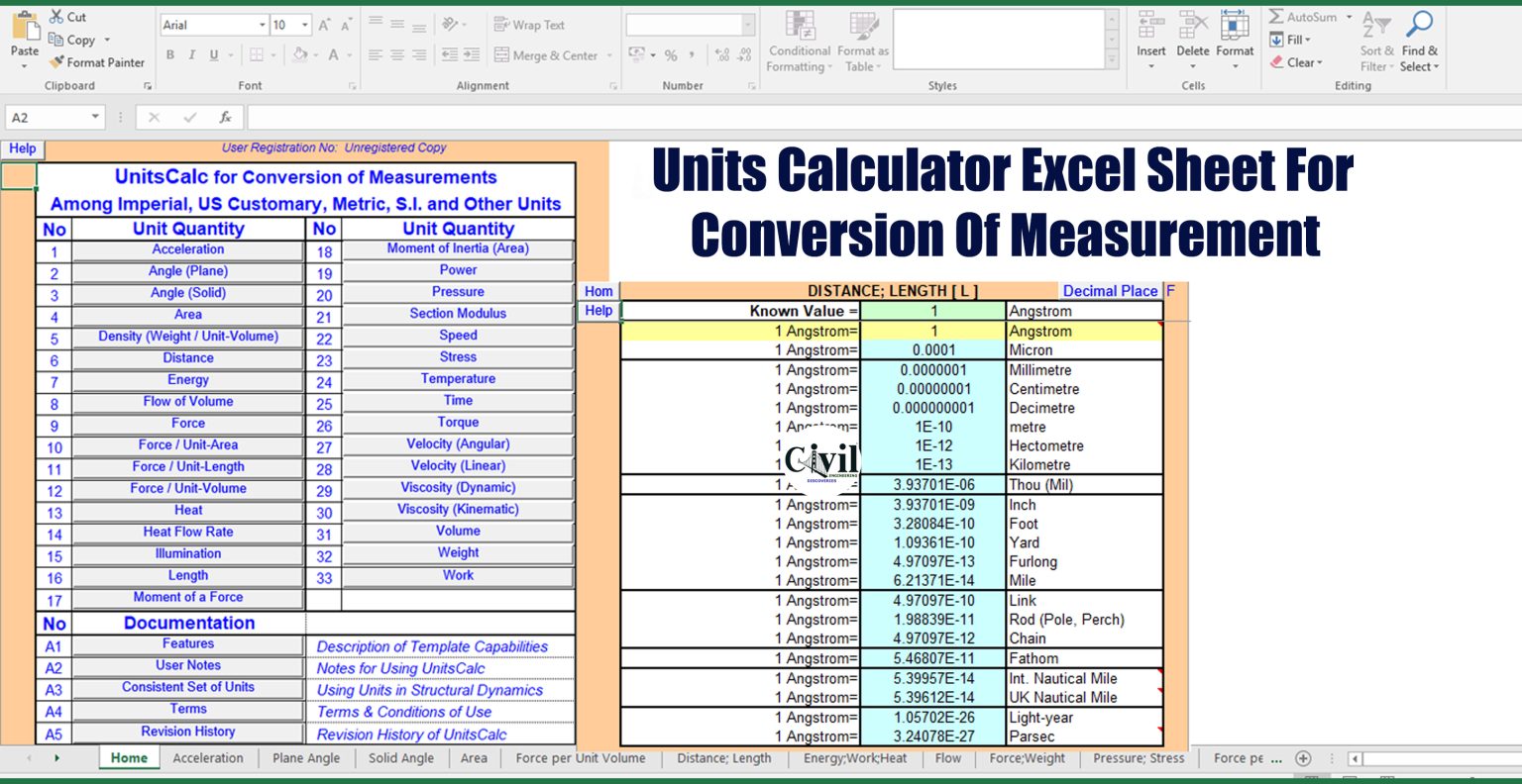 Units Calculator Excel Sheet For Conversion Of Measurement