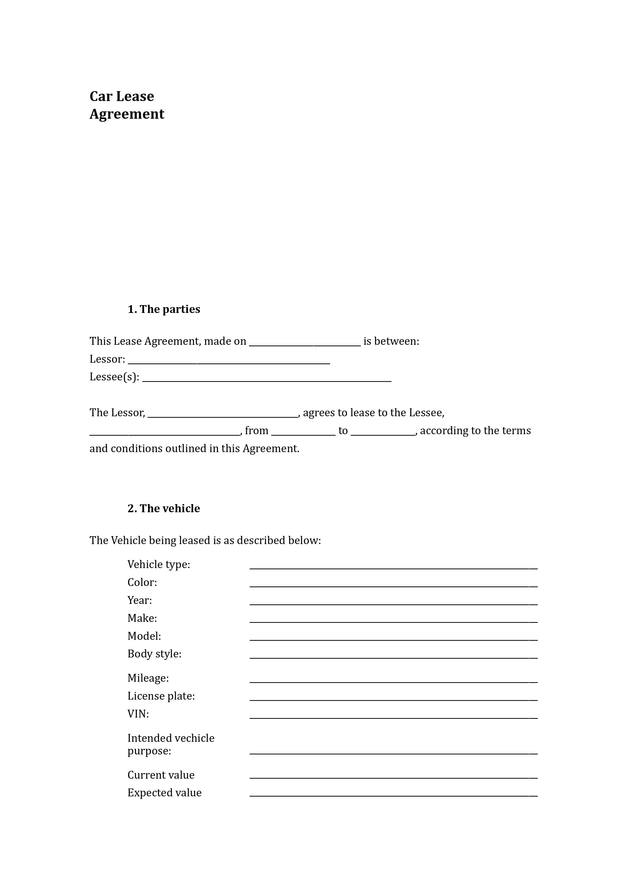 Vehicle Lease Agreement Template Fill Out Sign Online And Download