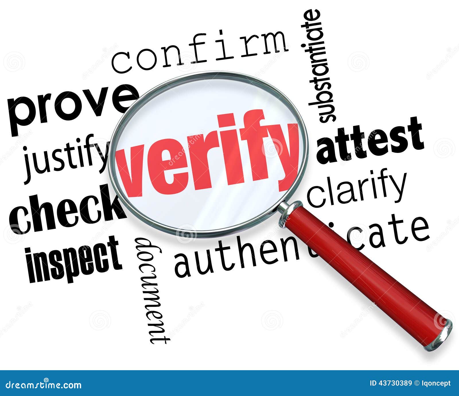 Verify Word Magnifying Glass Certify Prove Check Inspect Stock