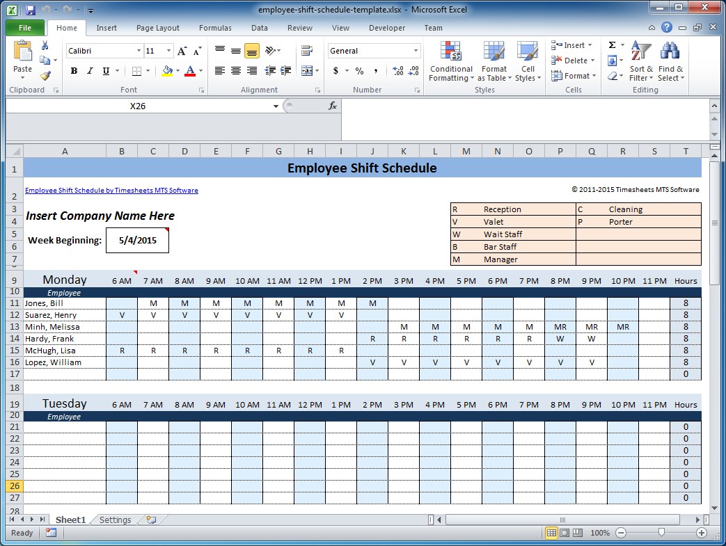 Weekly Work Shift Schedule Excel Template And Google Sheets File For Free Download Slidesdocs