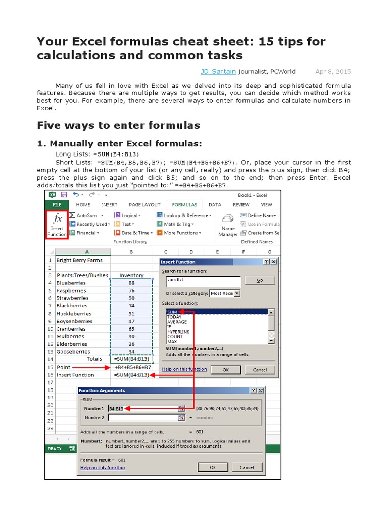 Your Excel Formulas Cheat Sheet 15 Tips For Calculations And Common Tasks Excel Formula